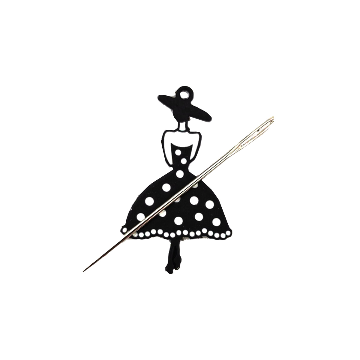Porte-aiguille-Needle-reminder-aimanté-attrape-aiguille-Femme-retro-robe-noir-kits-broderie-facile-Needle-pop