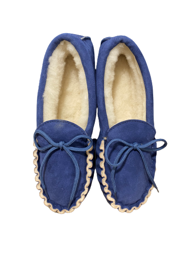 Mocassin en peau de mouton bleu marine, intérieur en laine