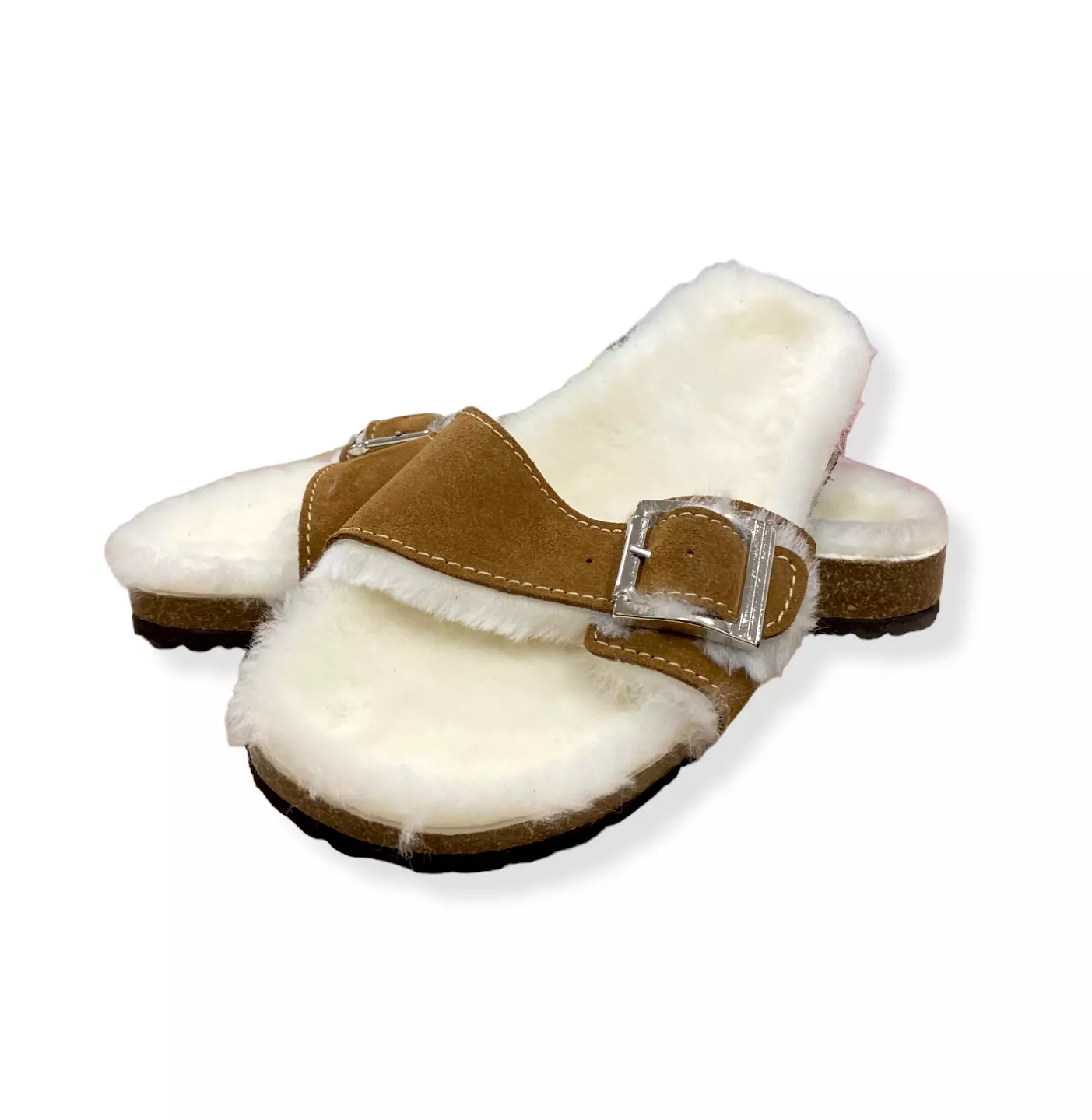 Sandale liège en peau de mouton double fermeture