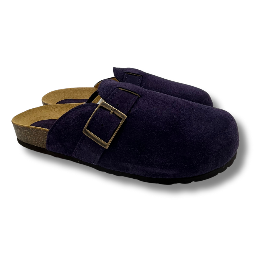 Sabots en daim violet, semelle en liège et bride ajustable – photo 3