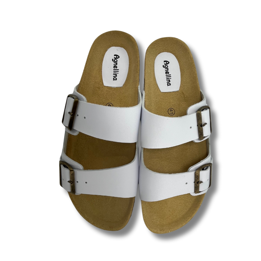 Sandales femme en liège et cuir blanc, semelle extérieure EVA