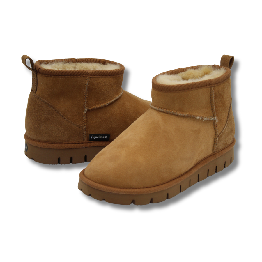 Bottes basses femme en peau de mouton camel, qualité