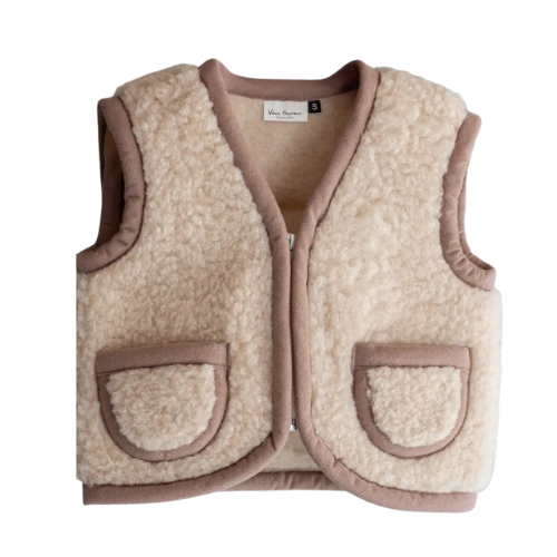 Gilet enfant en laine marron 100% Pure laine– Doux et chaud