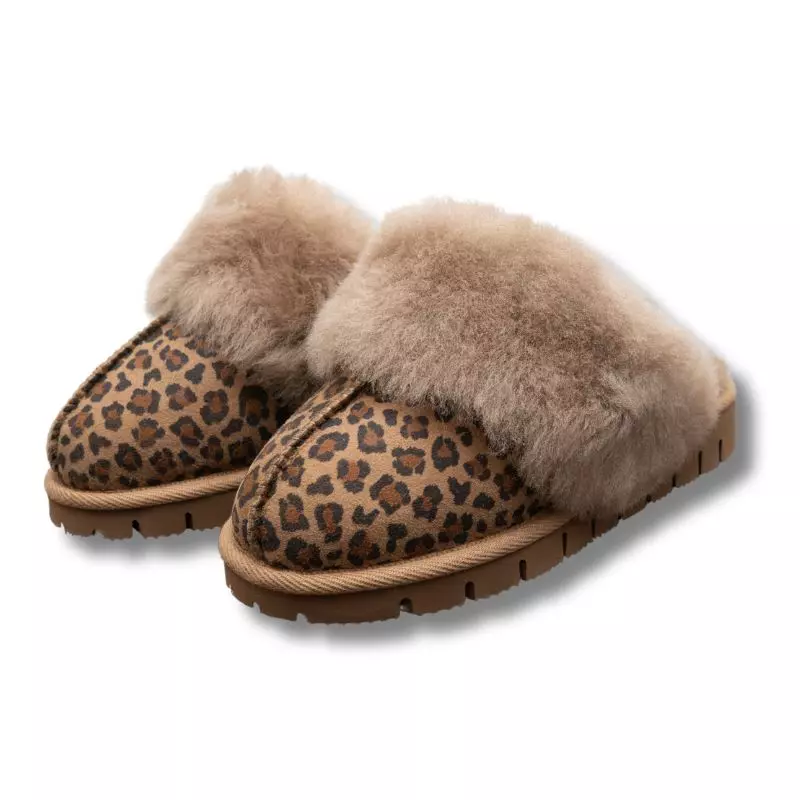 Chaussons Mules en Peau de Mouton Leopard