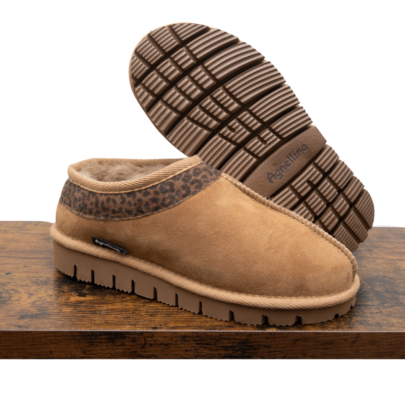 Chaussons Alaska en peau de mouton Taupe &amp; Léopard Premium (2)