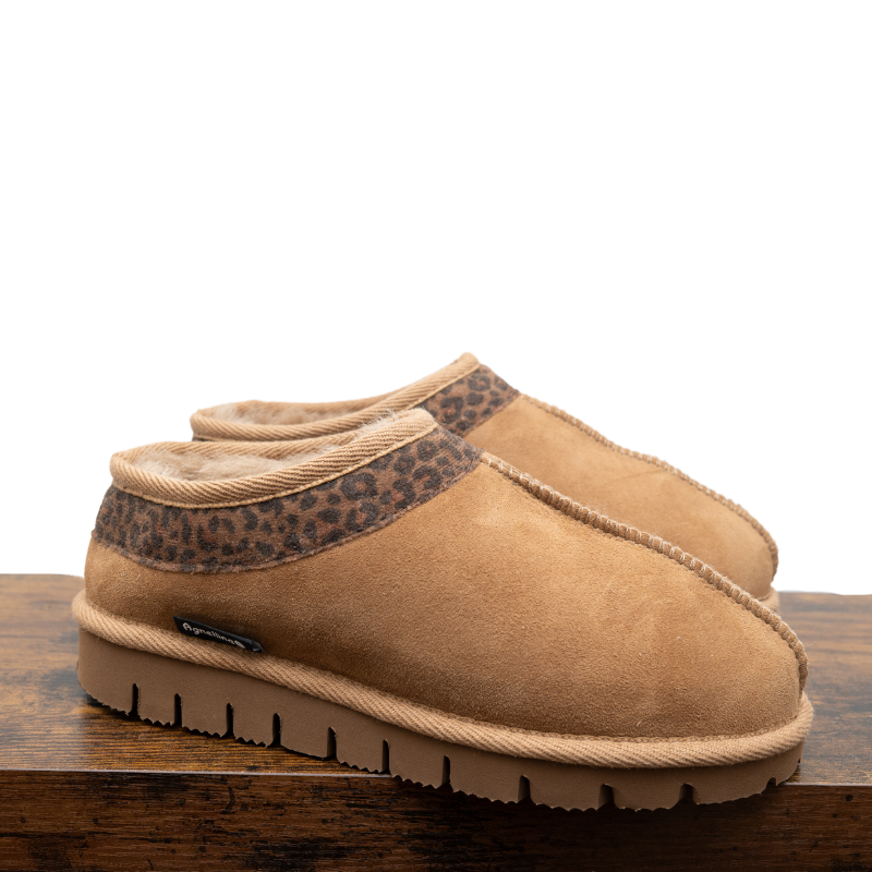 Chaussons Alaska en peau de mouton Taupe &amp; Léopard Premium (3)