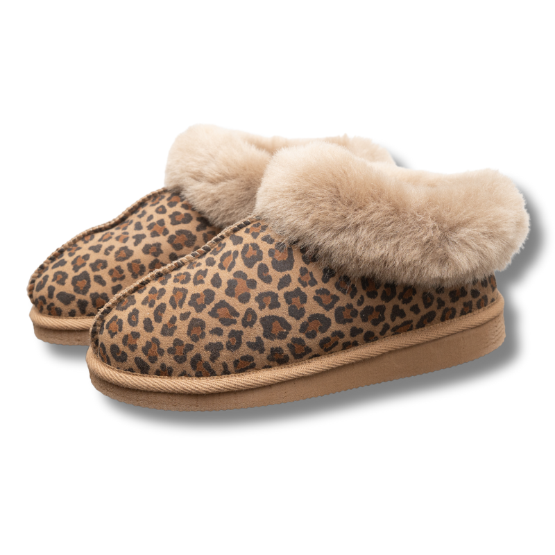 Chaussons Alaska en peau de mouton Léopard Premium