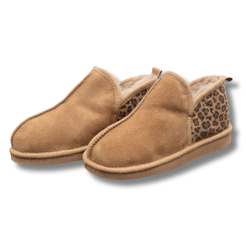 Chaussons Naco en peau de mouton Taupe &amp; Léopard Premium – Confort et Élégance (1)