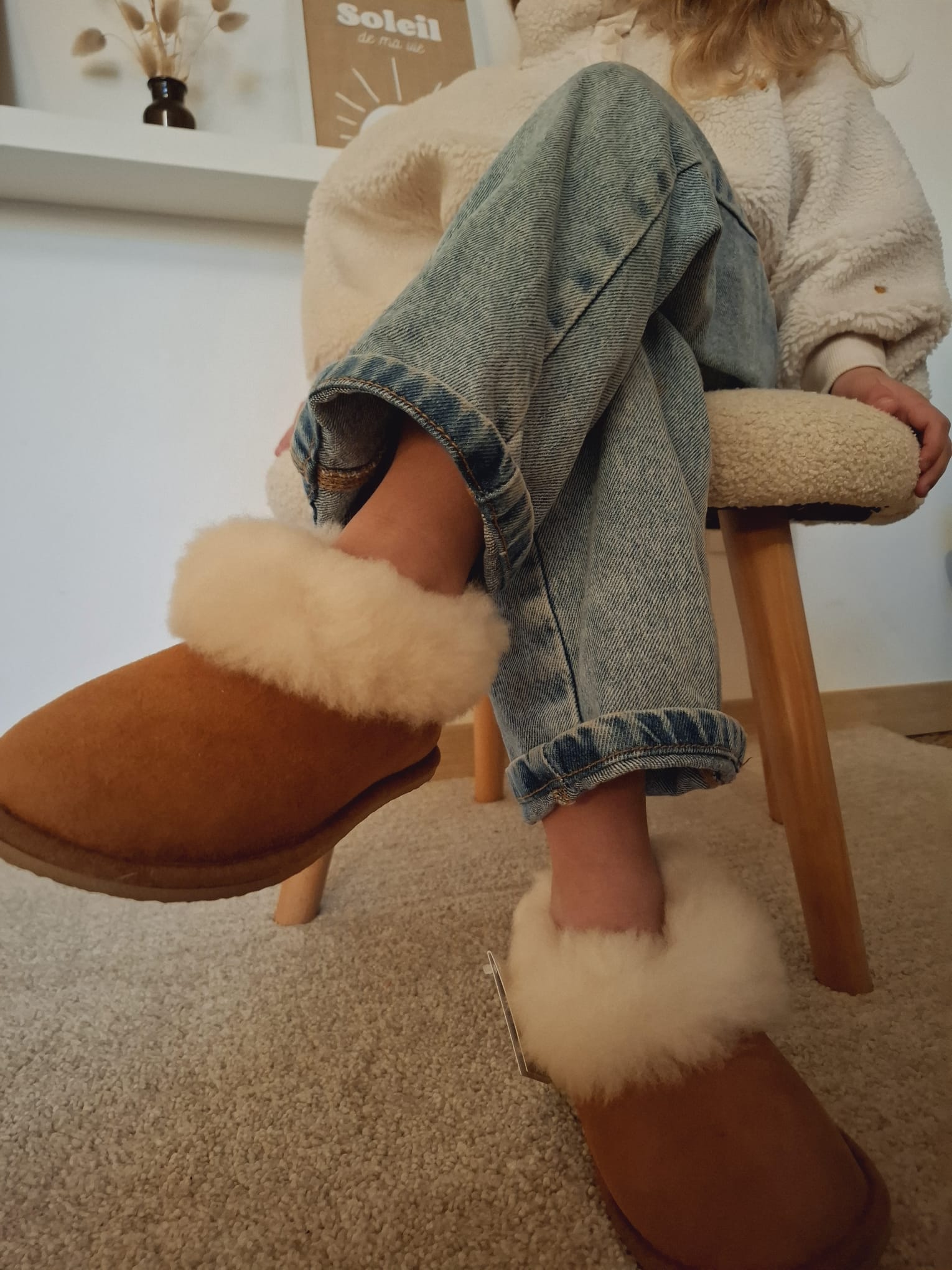 Chaussons Enfant fourrés en peau de mouton Marron