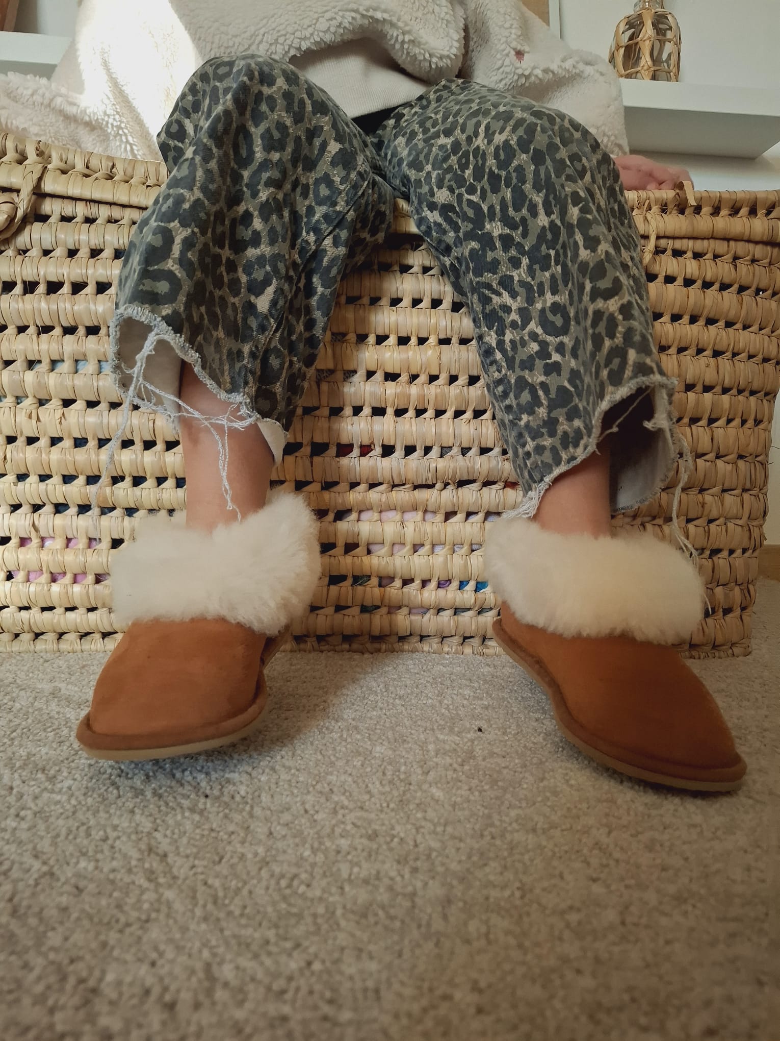 Chaussons Enfant fourrés en peau de mouton Marron