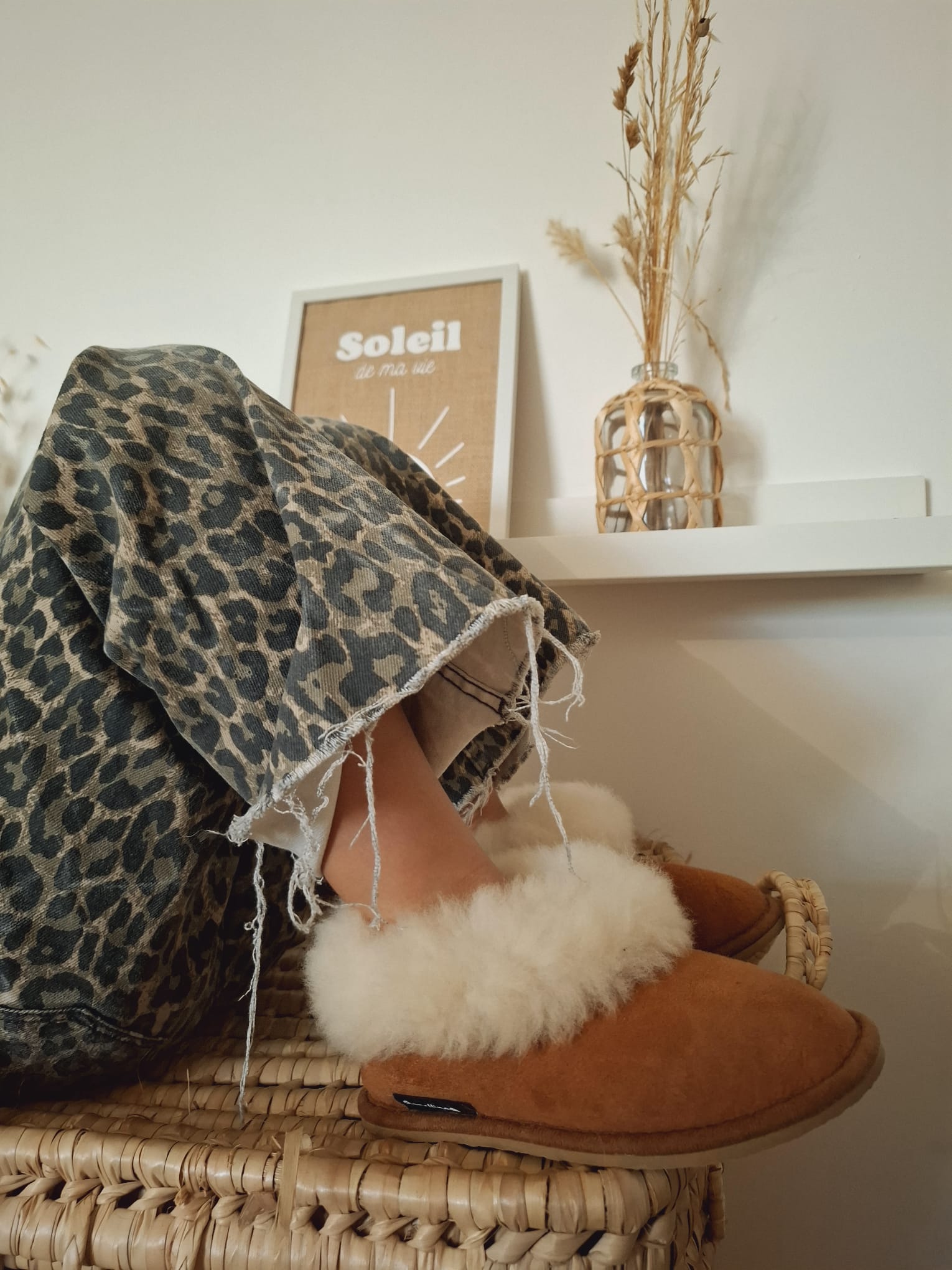 Chaussons Enfant fourrés en peau de mouton Marron