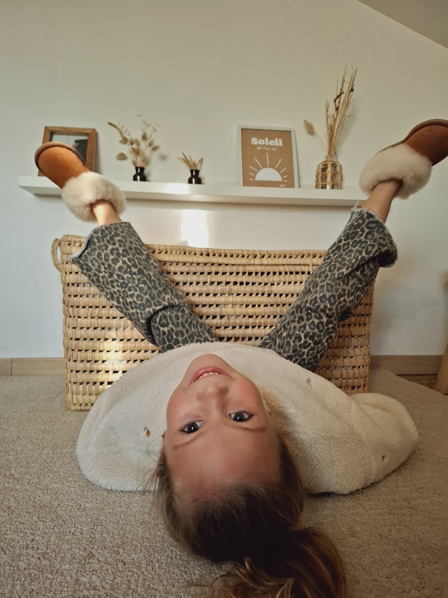 Chaussons Enfant fourrés en peau de mouton Marron