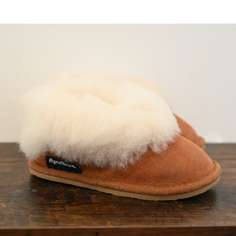 Chaussons Enfant fourrés en peau de mouton Marron3