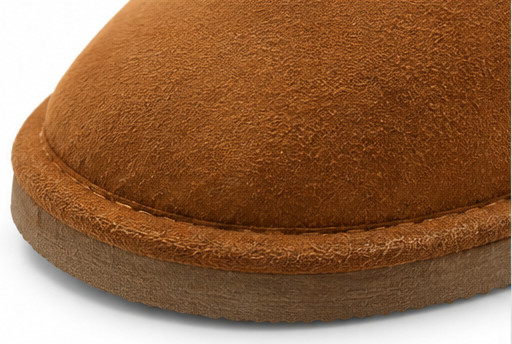 Mules en peau de mouton marron, femme et homme_detail_cuir