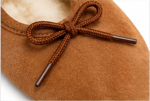 Ballerines fourrées en peau de mouton marron_noeud_cuir