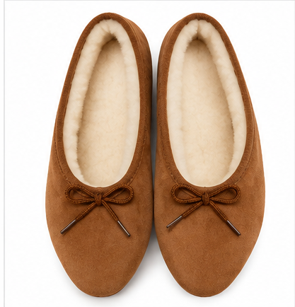 Ballerines fourrées en peau de mouton marron_vue_dessus