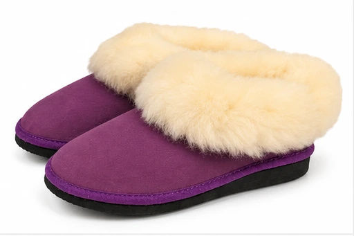 Paire de chaussons fourrés en peau de mouton violet pour femme