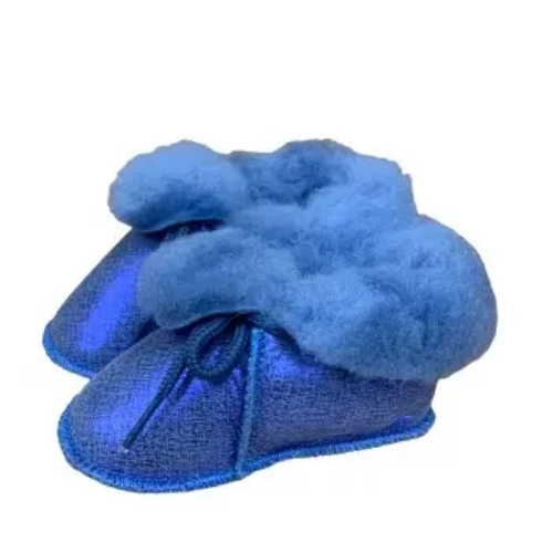 Chaussons bébé fourrés en peau de mouton bleu électrique