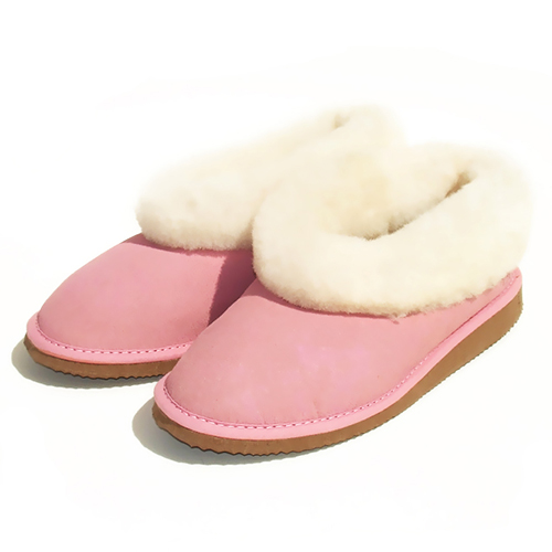 Chaussons fourrés en peau de mouton rose