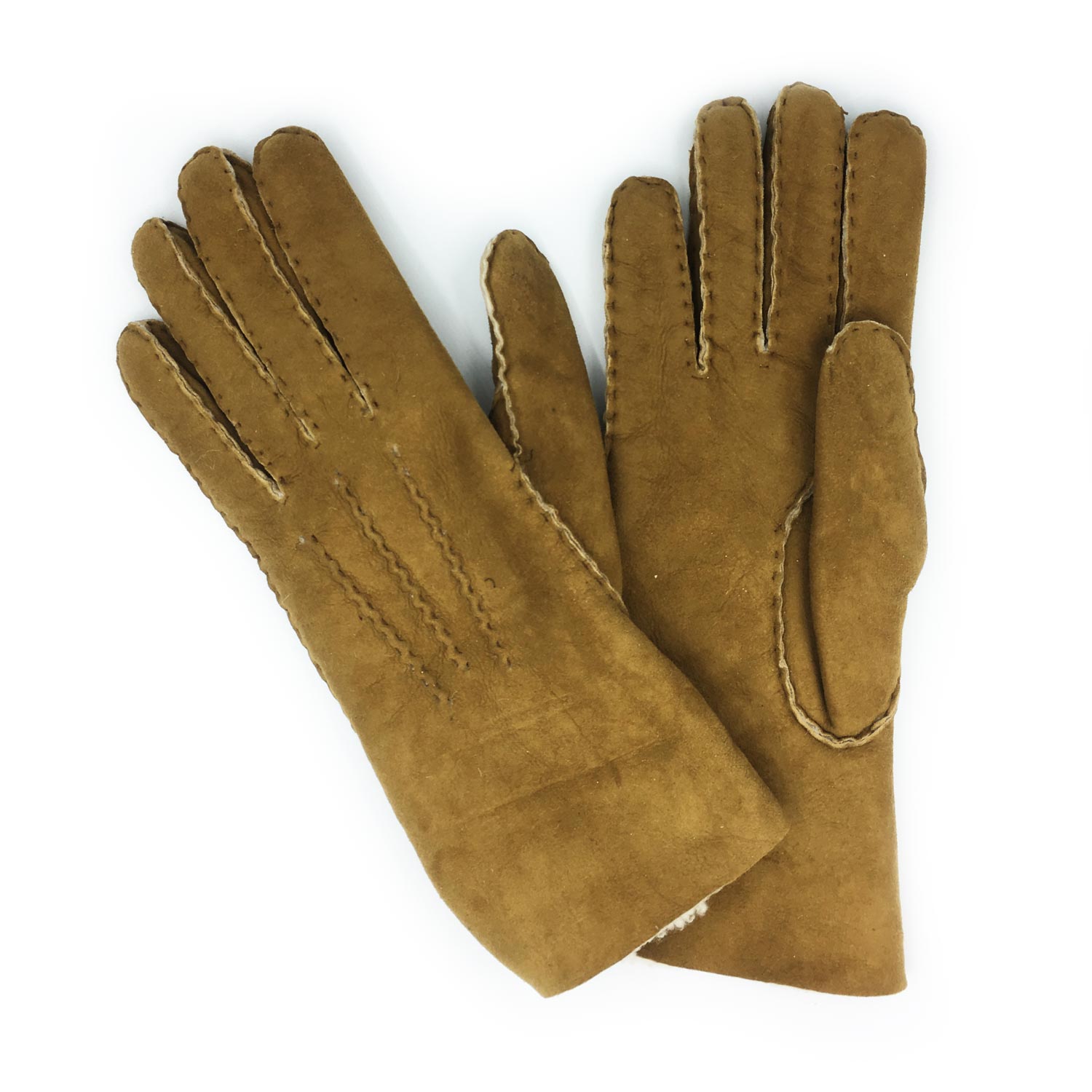 Paire de gants en cuir et peau retournée agneau, couleur camel