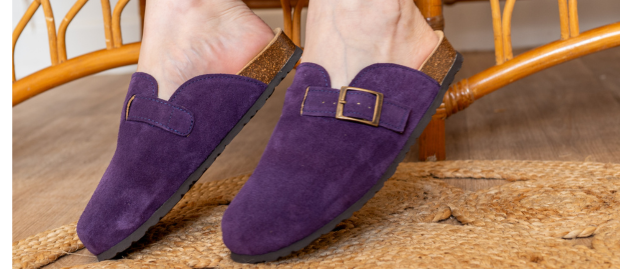 Sabots Confort Violet Liège Daim avec Bride Ajustable