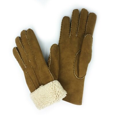 Gants fourrés en peau d'agneau camel, intérieur blanc