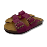 Sandale femme en cuir rose et liège à deux brides ajustables