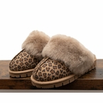 Chaussons Mules en Peau de Mouton Leopard
