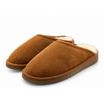 Mules en peau de mouton marron, femme et homme