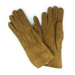 Paire de gants en cuir et peau retournée agneau, couleur camel