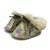 Chaussons bébé en peau de mouton beige doré à pois multicolores, col en laine écrue et lacets kaki