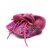Chaussons bébé en peau de mouton rose vif à pois irisés, col en laine rose et lacets roses
