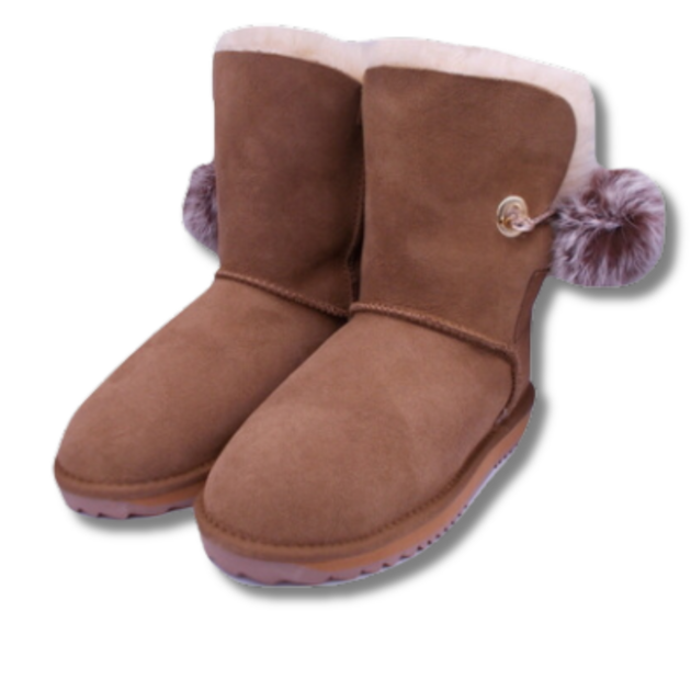 Bottes Marrons En Peau De Mouton Avec Pompom Femme Bottes Femme