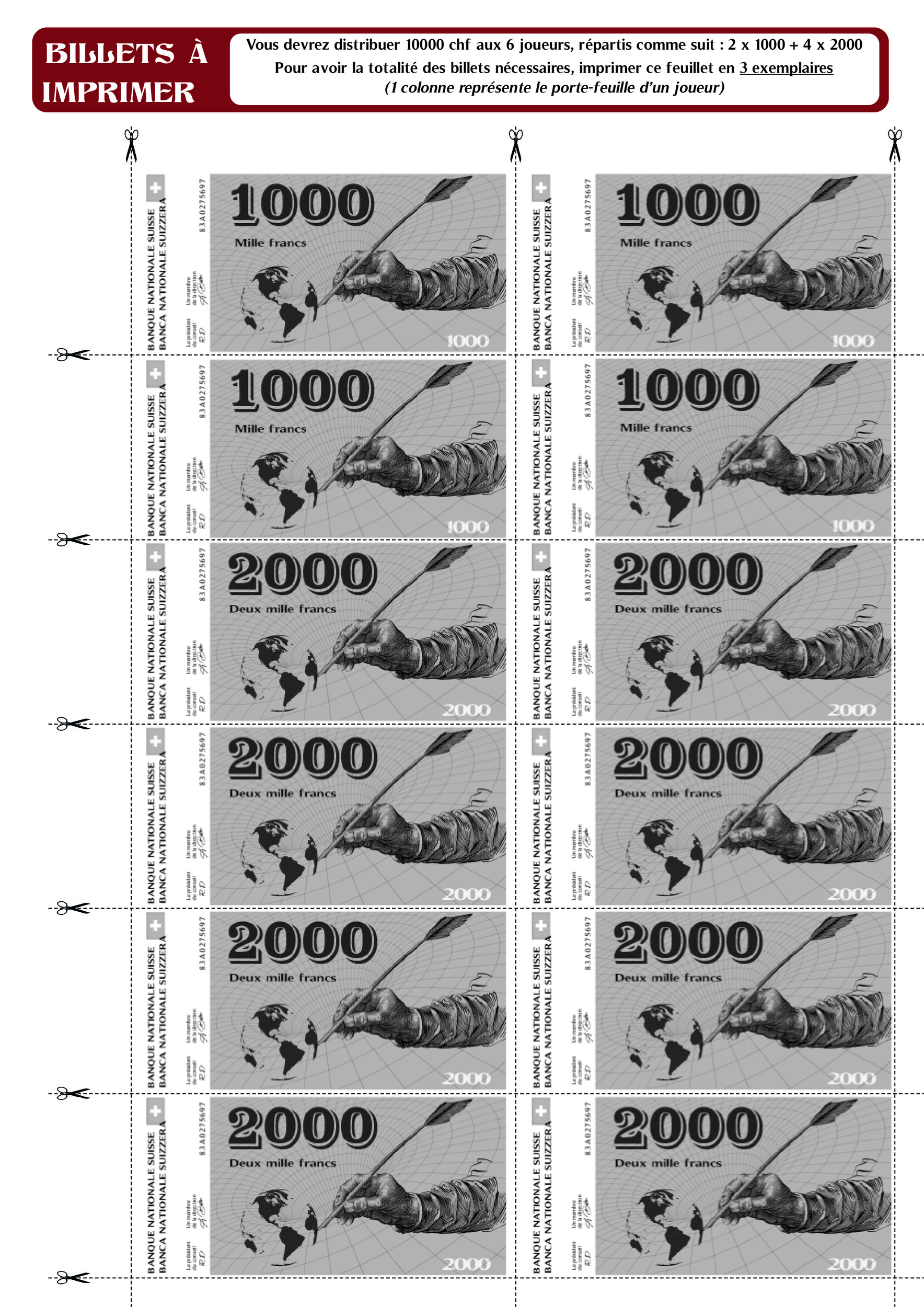 Planche de BILLETS