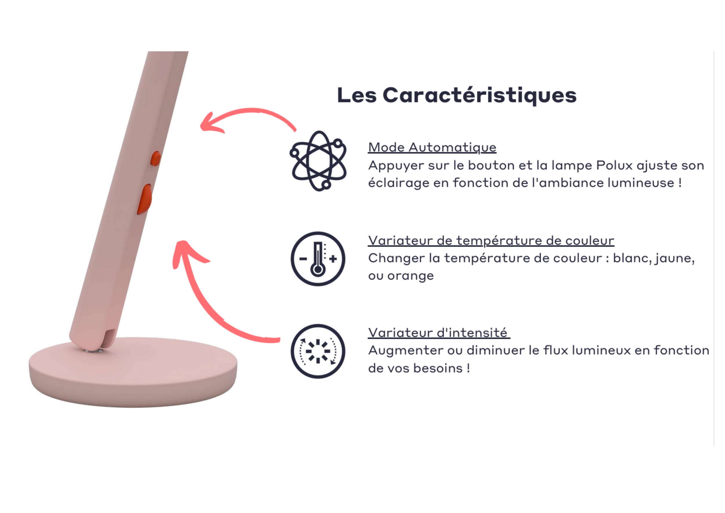 Boutons contraste variateur intensite temperature couleur lampe Polux Original