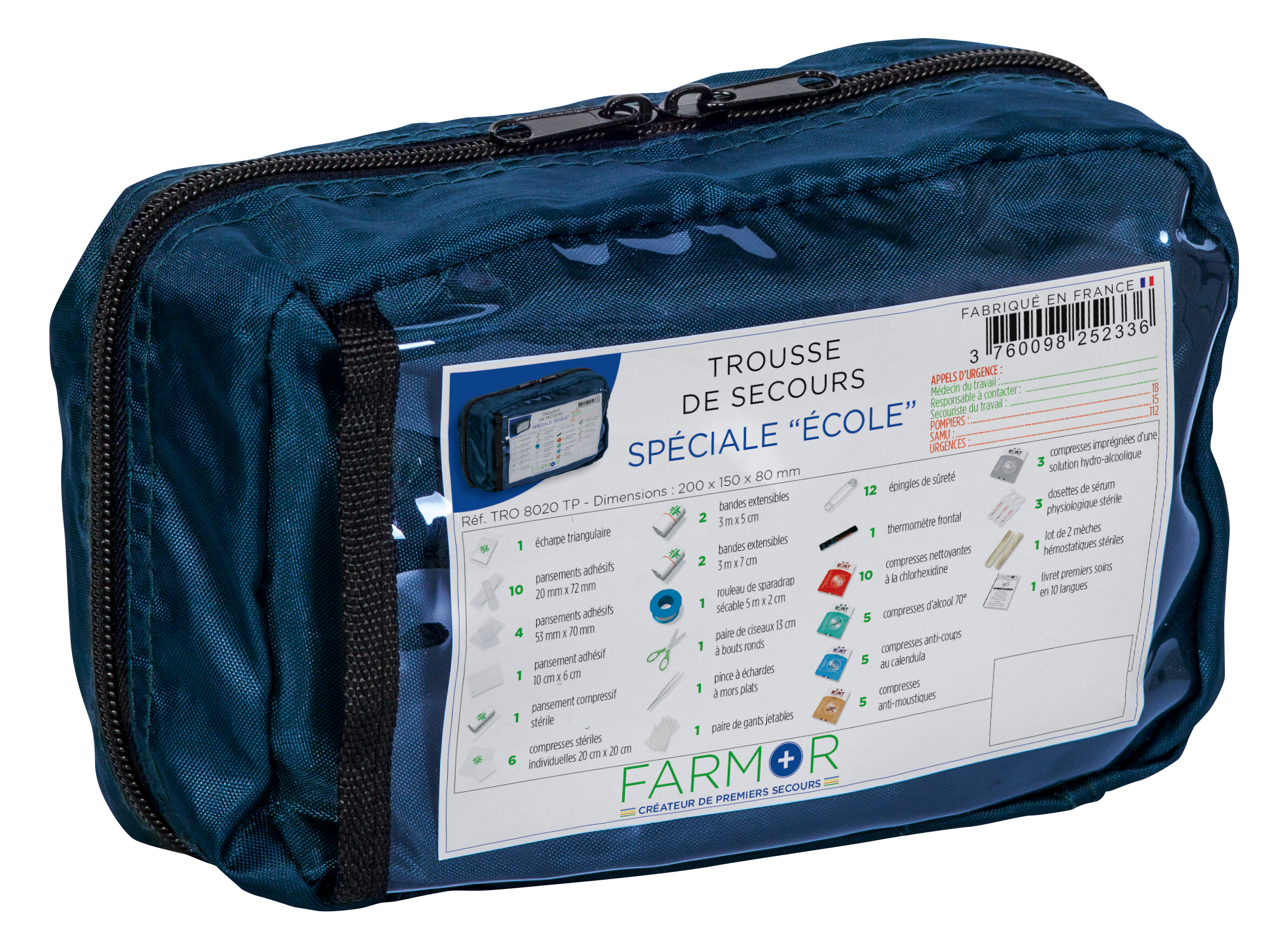 Trousse de secours École Grand Modèle Tissu FARMOR TRO 8020 TP – kit complet sorties scolaires