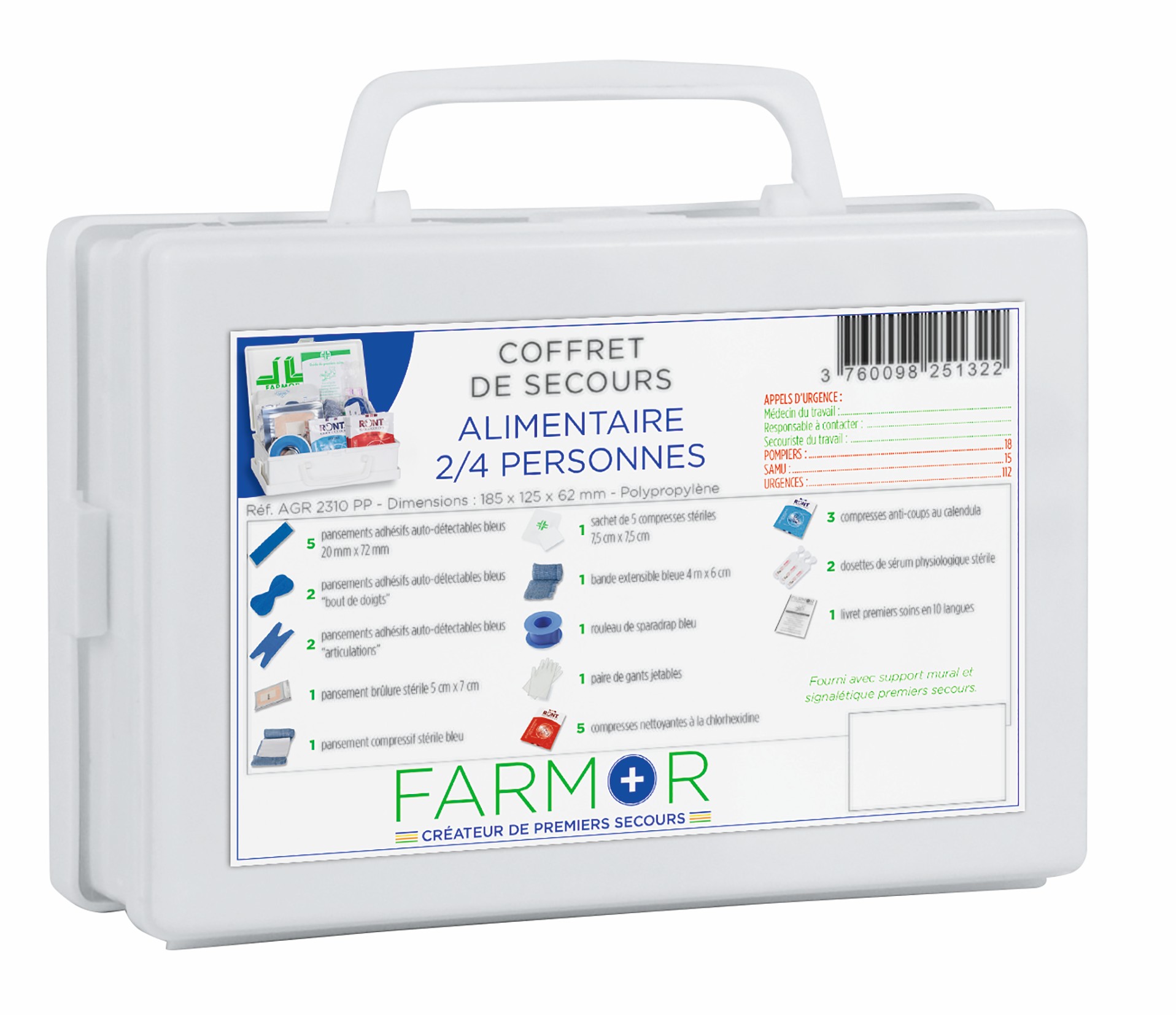 Coffret secours Agro-Alimentaire FARMOR AGR 2310 PP – pansements bleus détectables HACCP