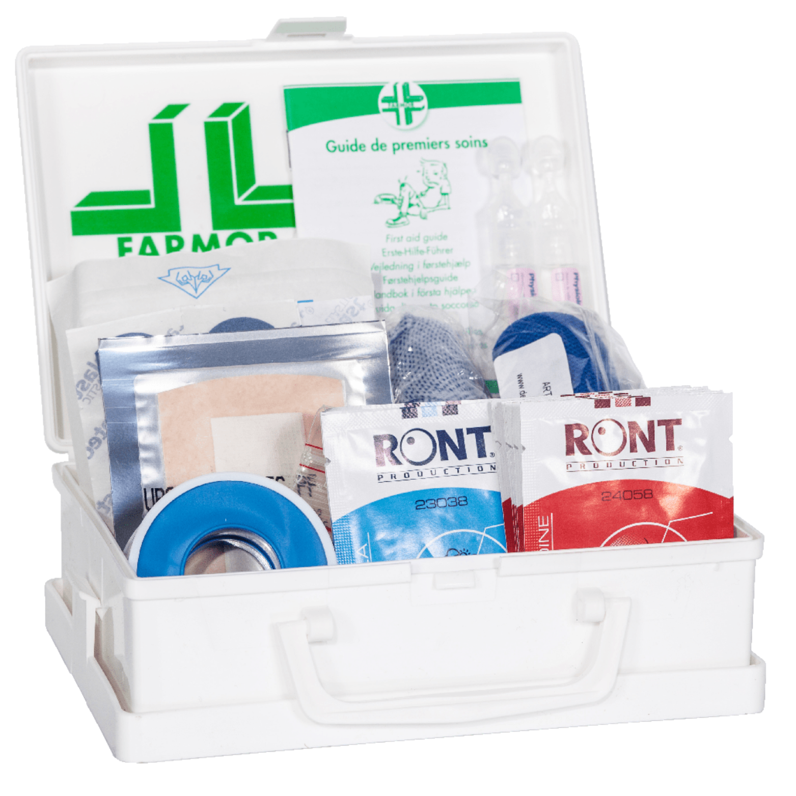 Contenu coffret premiers soins restauration FARMOR – matériels bleus détectables cuisine