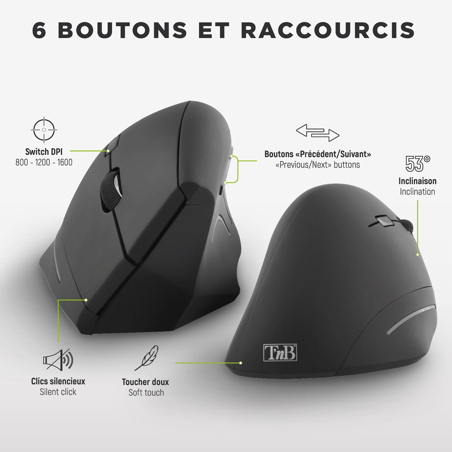 6 boutons souris ergonomique Tnb MWERGOVBT – DPI ajustable précédent suivant