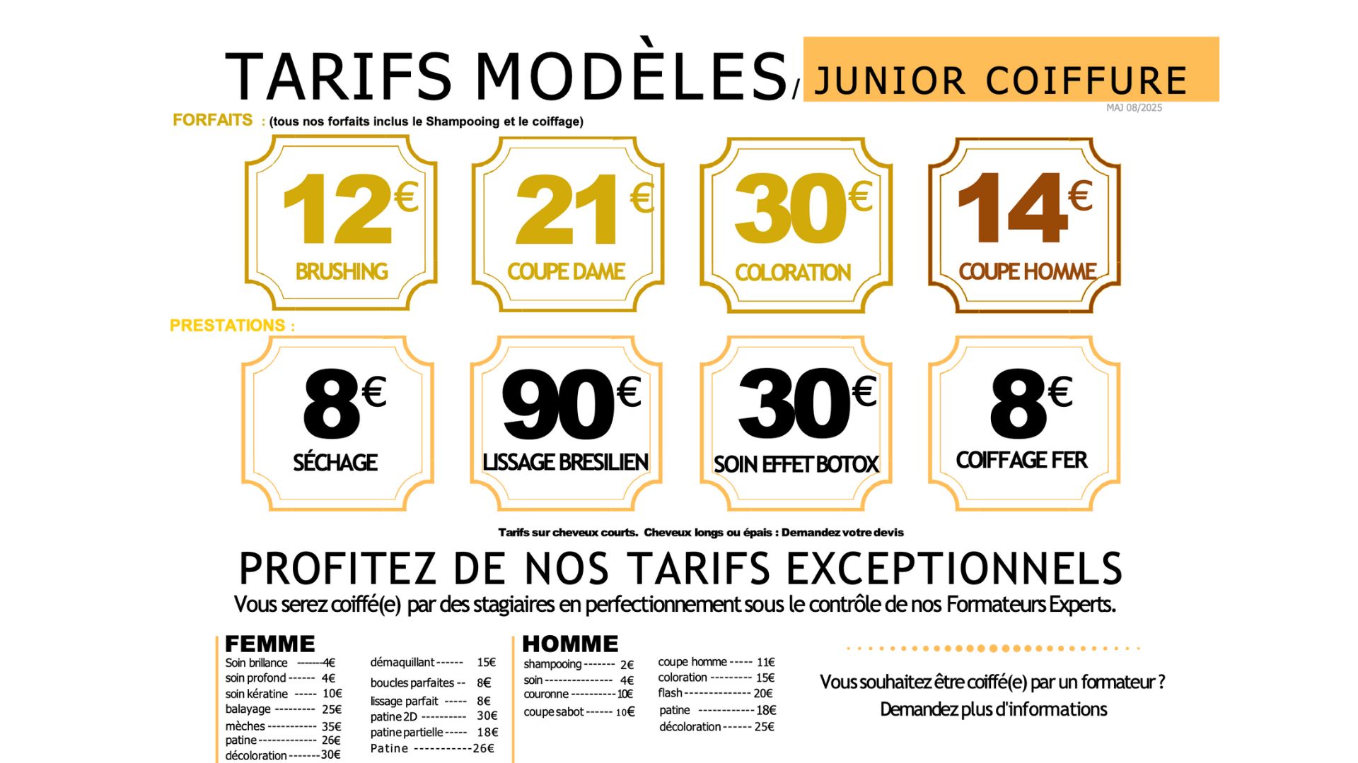 tarifs junior