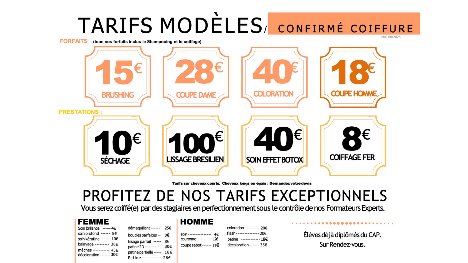 tarifs confirme