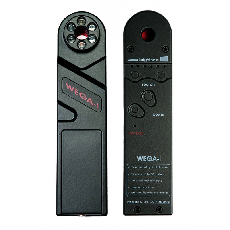 Front and back of the WEGA I spy camera detector