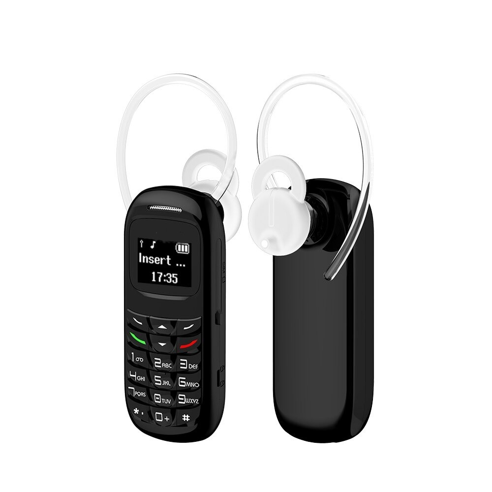 Black miniature mobile phone with front keypad and earpiece