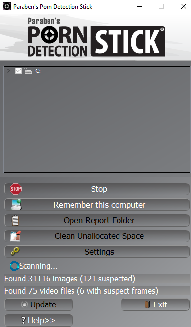 Porn Detection Stick software search interface