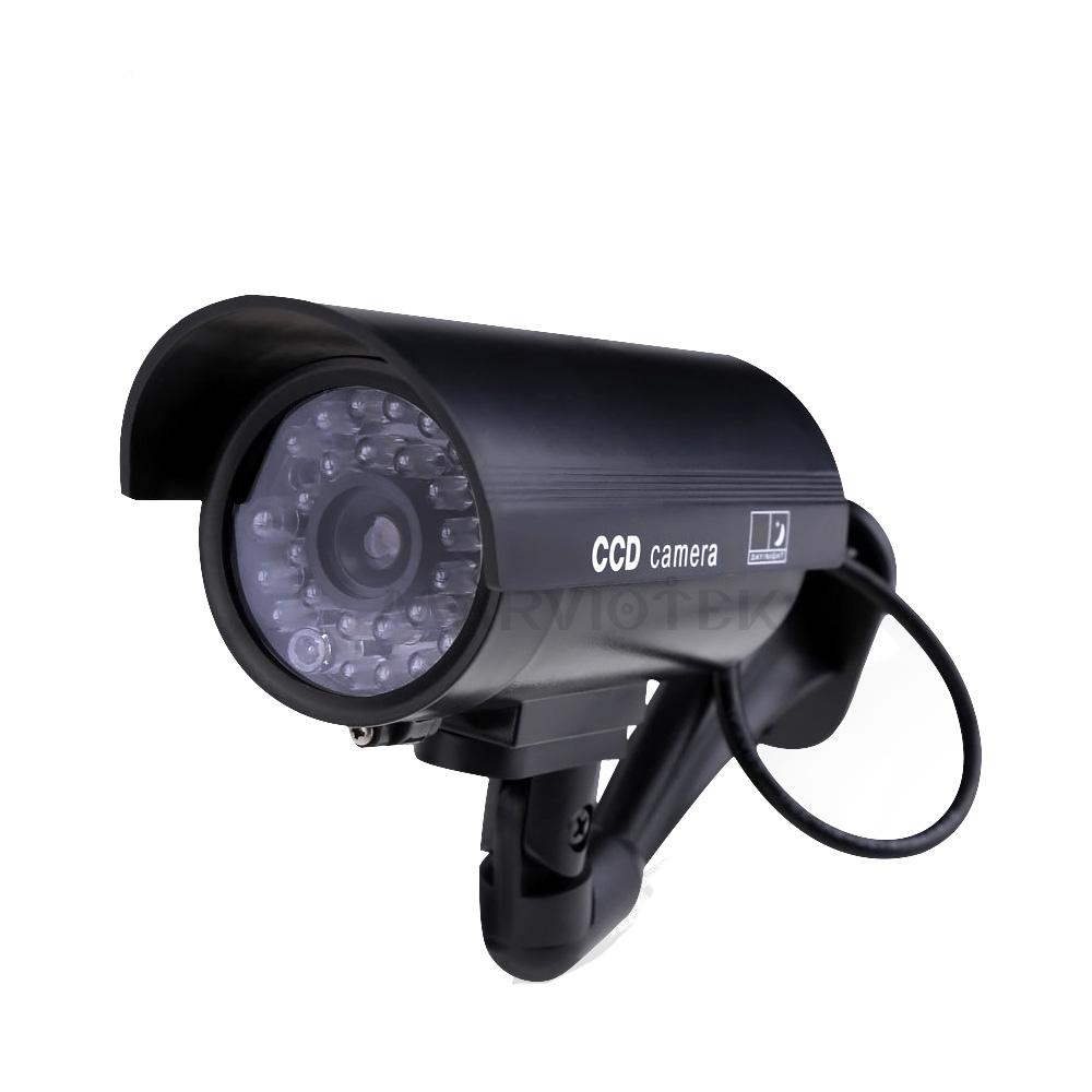 Black dummy CCTV bullet camera with wall mount and cable