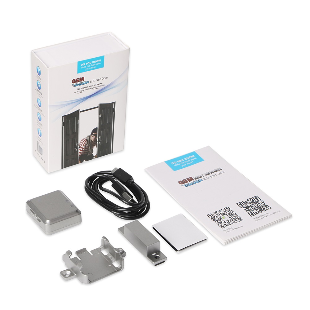 GSM opening detector with cable, mounts, instructions and packaging