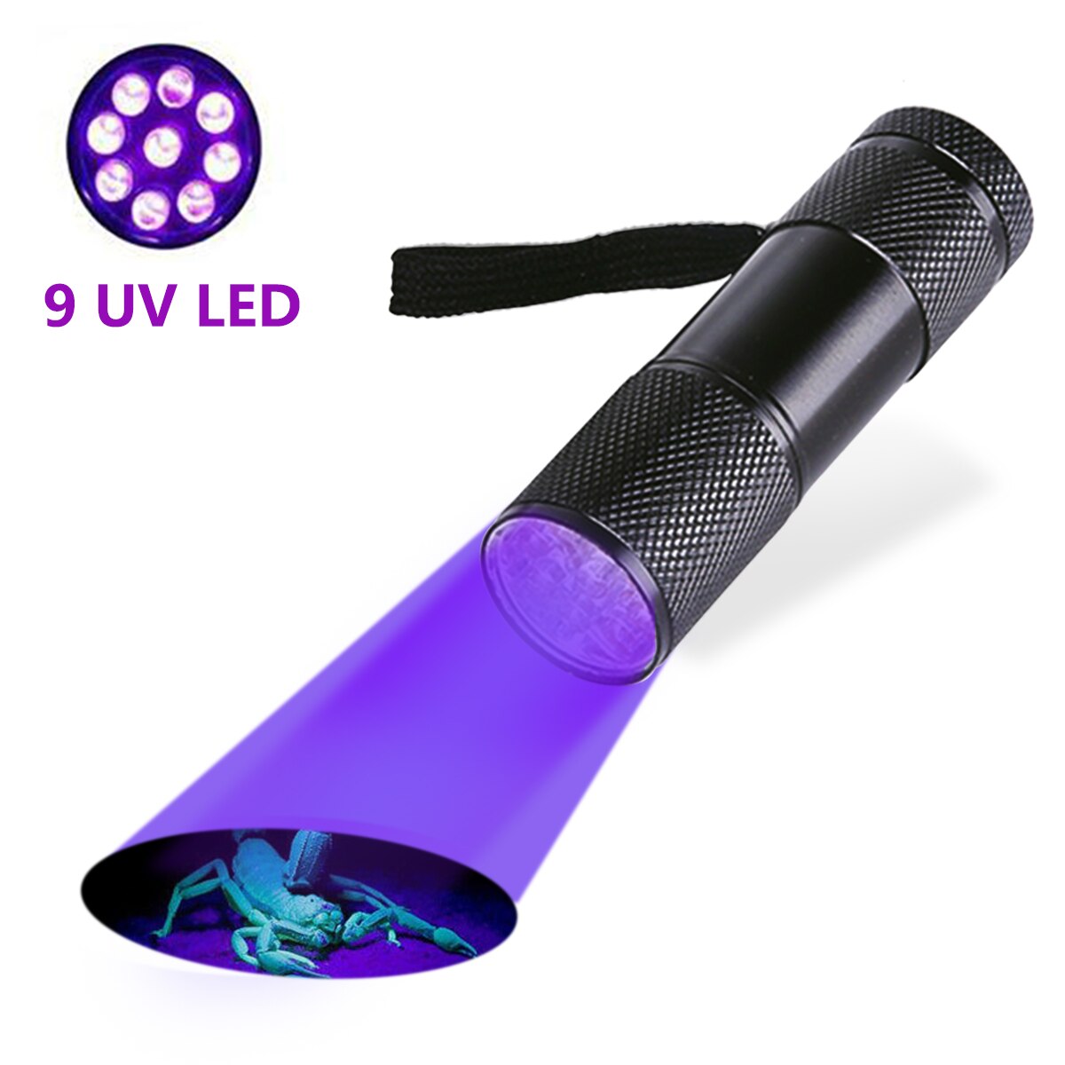 9-LED UV lamp with illustrated purple beam
