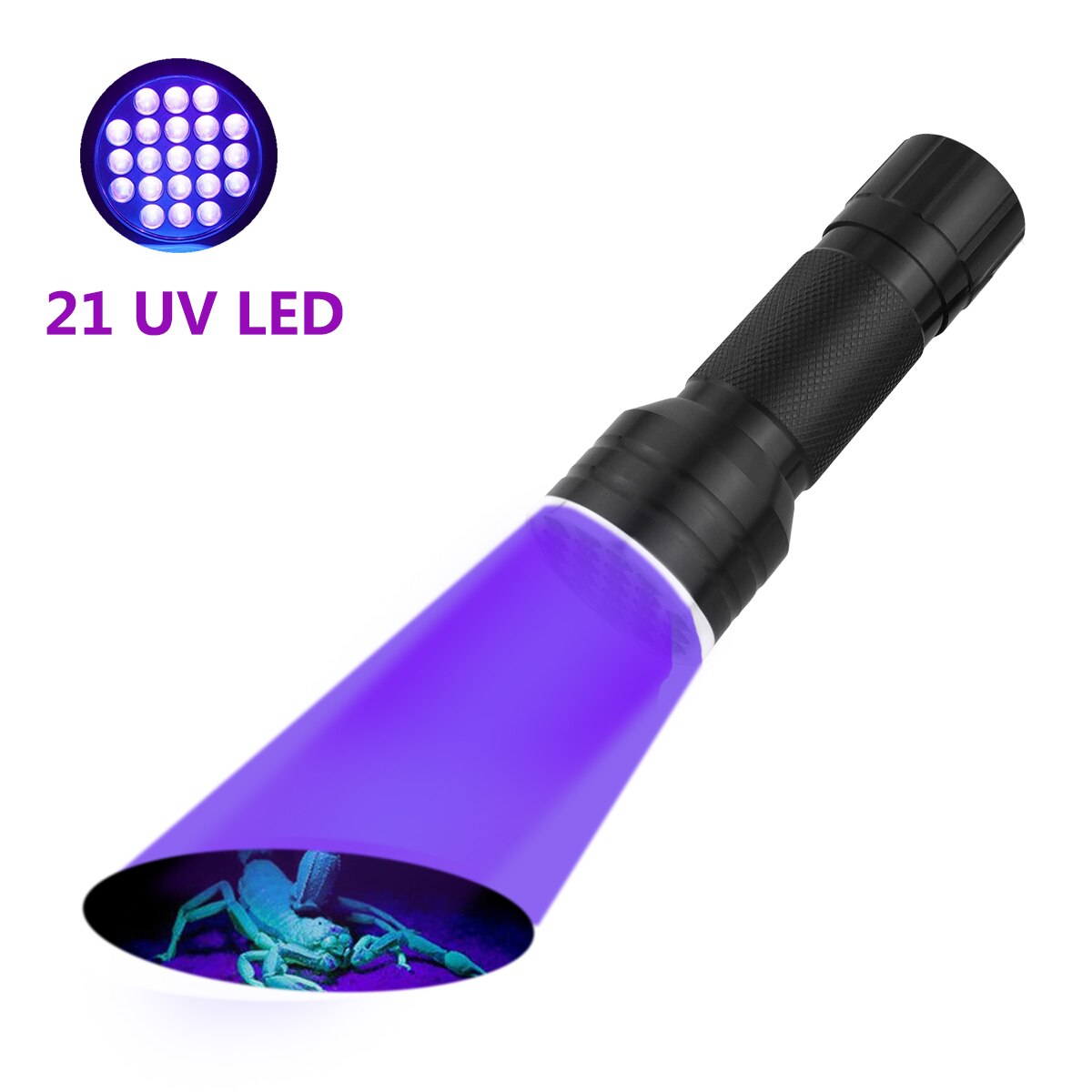 21-LED UV lamp with illustrated purple beam