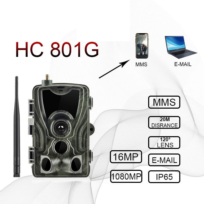 HC801G trail camera with illustrated transmission functions