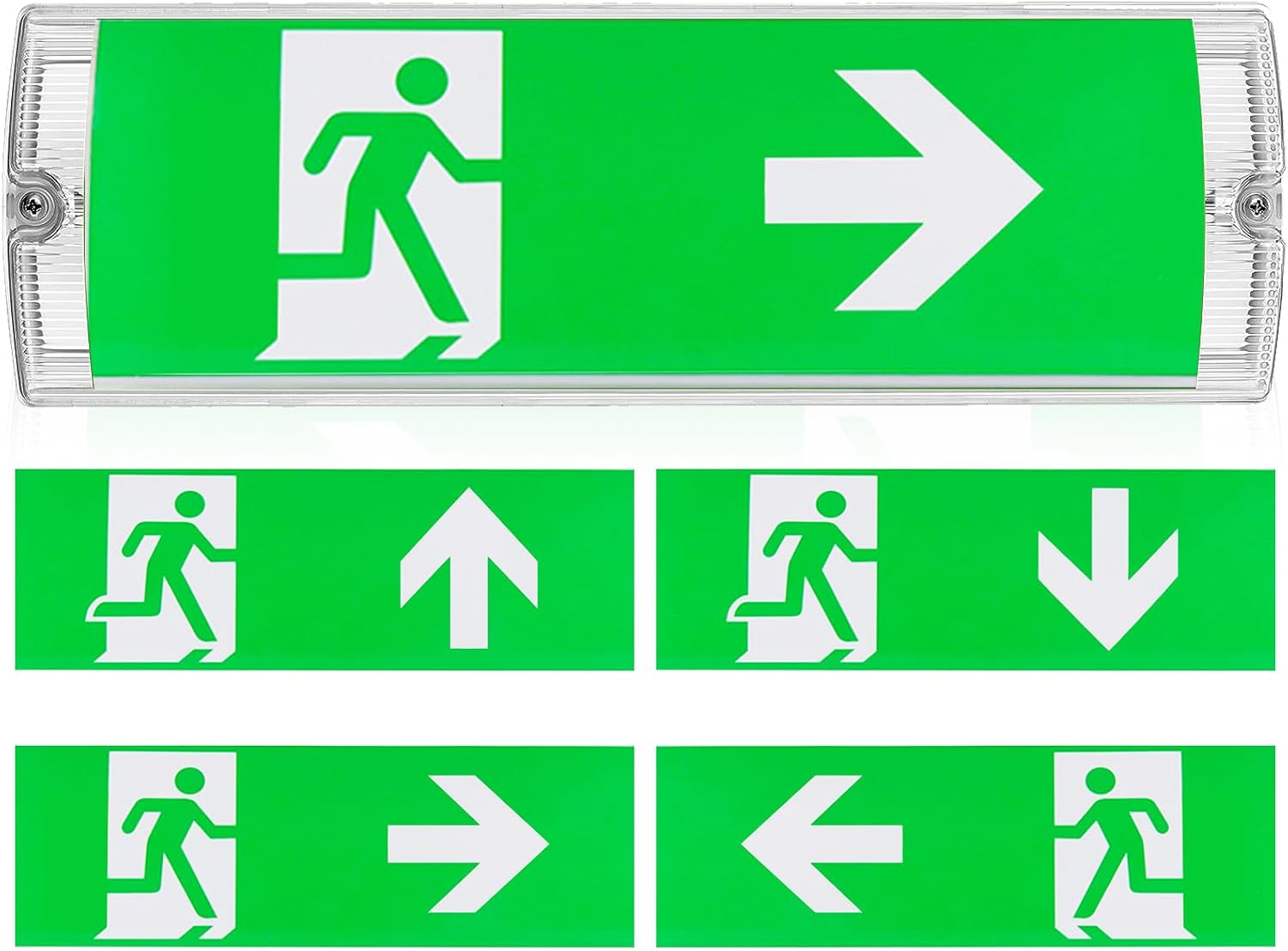Examples of directional exit pictograms for the illuminated sign
